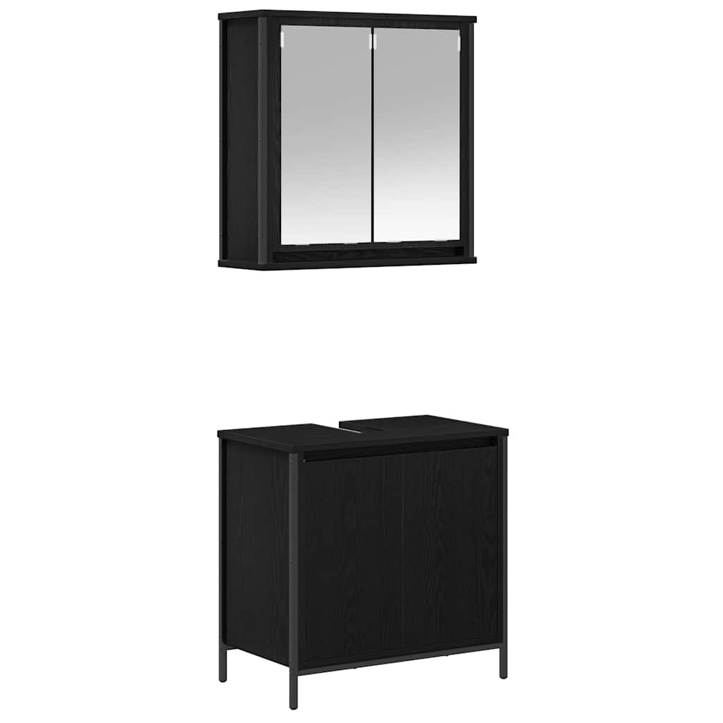 Badezimmermöbel-Set 5 pcs Schwarz Eichen-Optik Holzwerkstoff