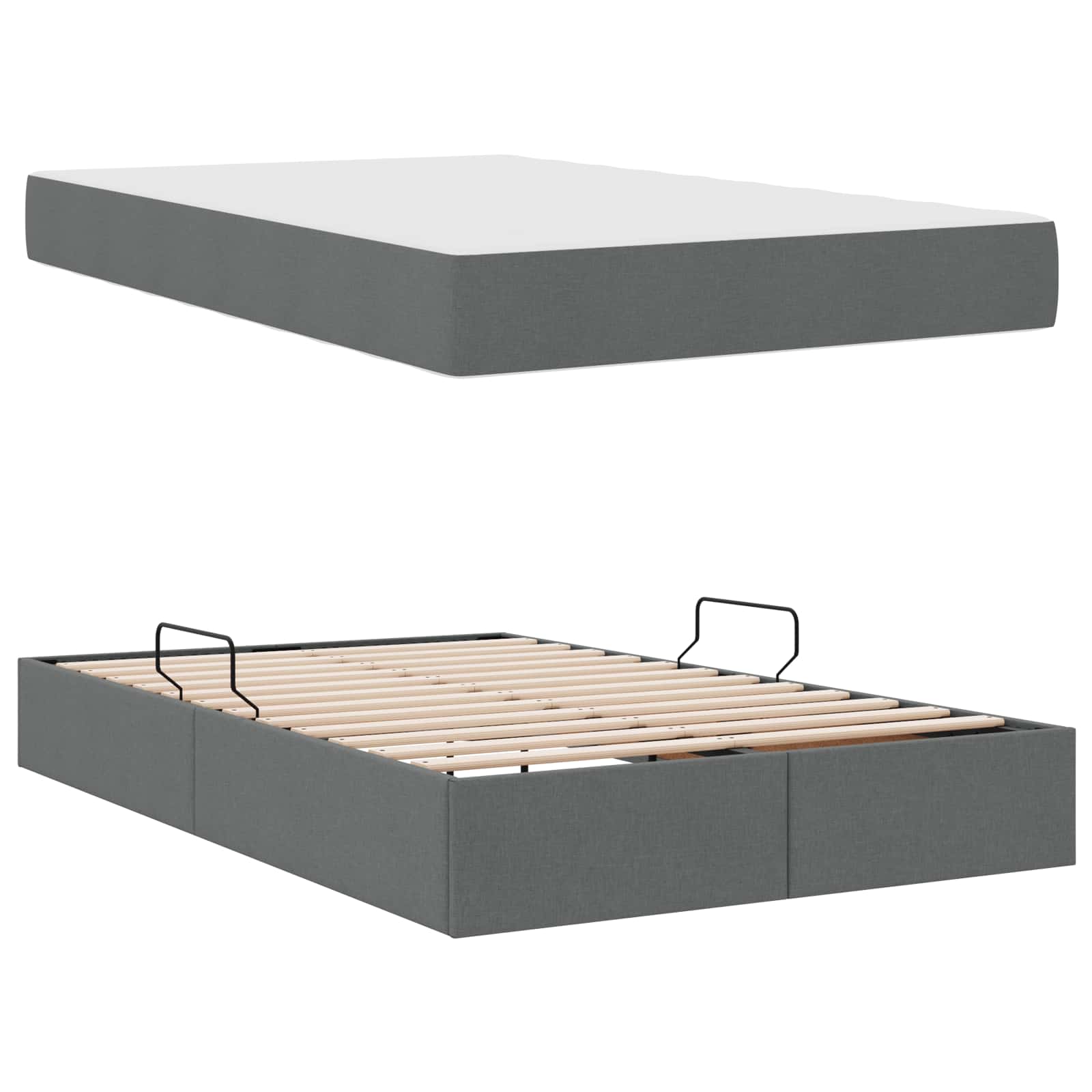 Aufbewahrungsbett mit Matratze Hellgrau 90 x 190 cm Polyester