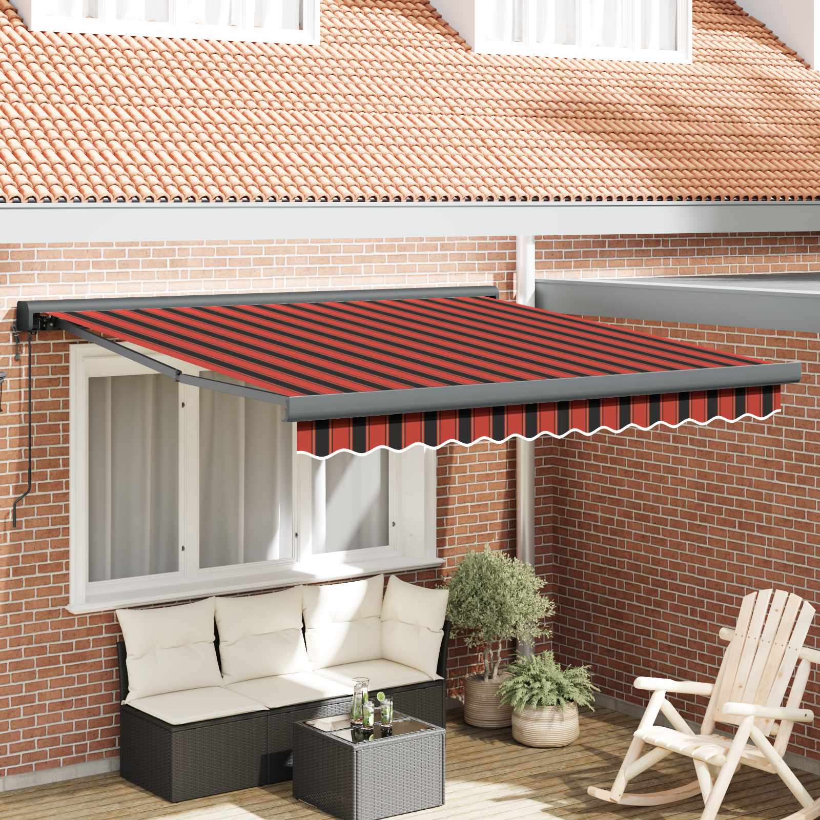 Markise Einziehbar Blau und Weiß 4x3 m Stoff und Aluminium