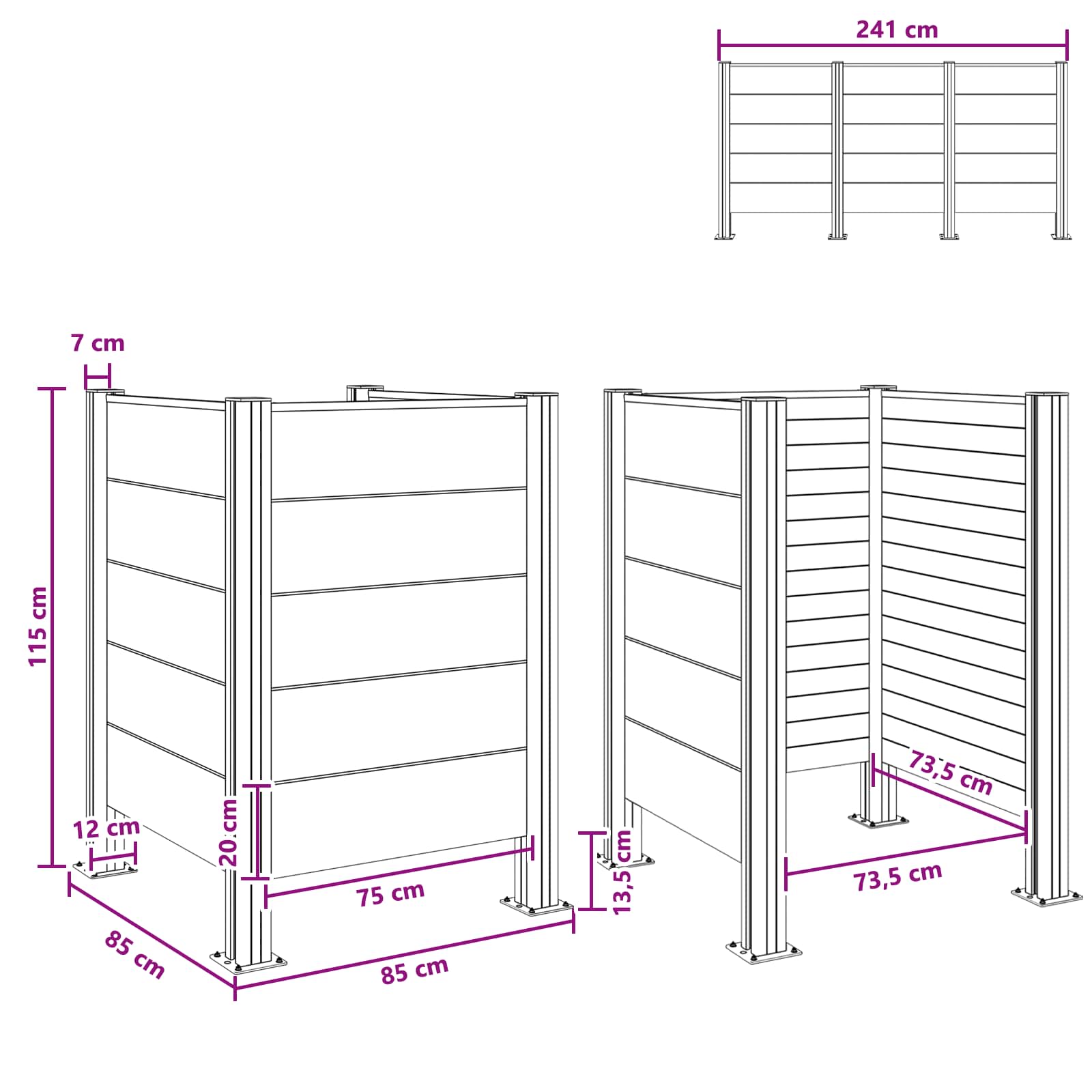 Mülltonnenzaun Braun 161 x 85 x 115 cm Aluminium und WPC