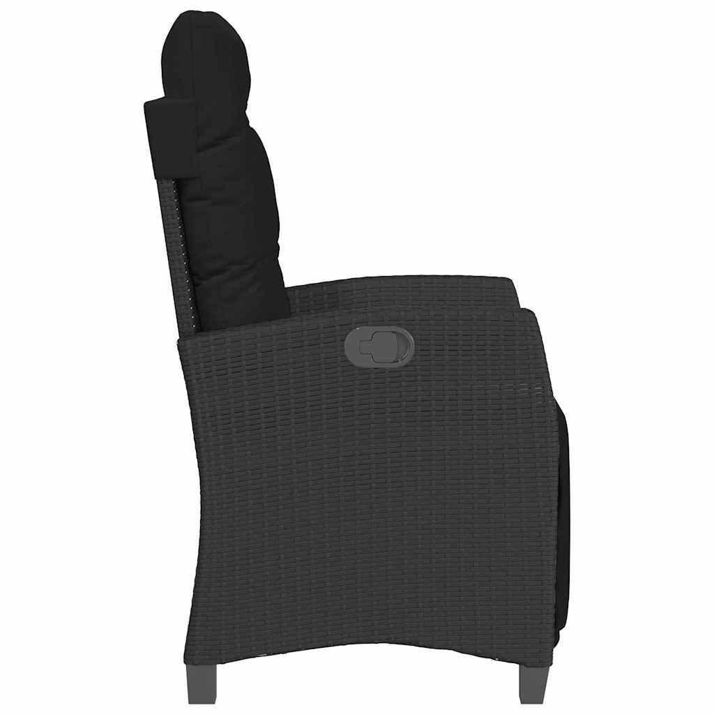 Gartensessel Verstellbar mit Kissen Schwarz Poly Rattan