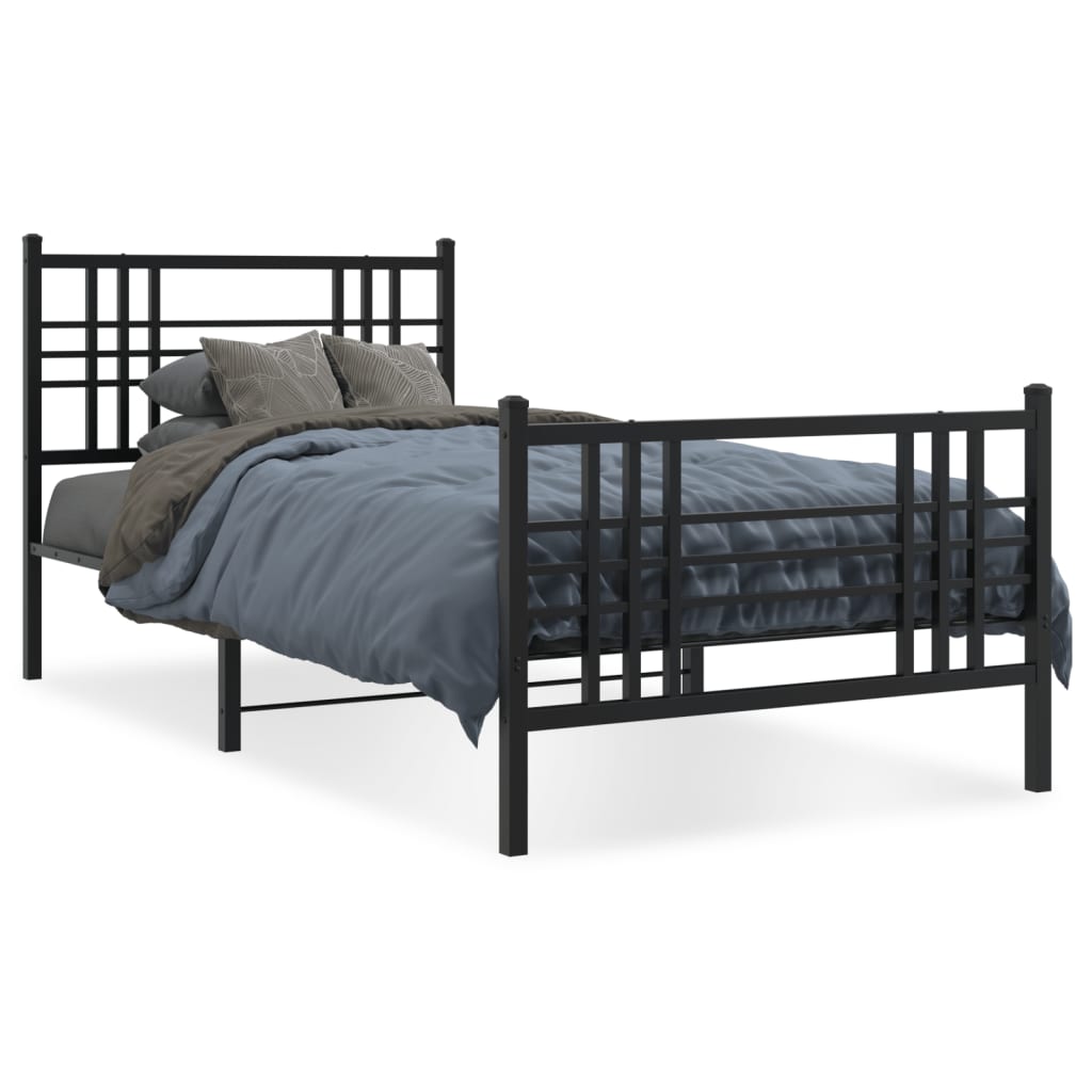 Bettgestell mit Kopf- und Fußteil Metall Schwarz 90x200 cm