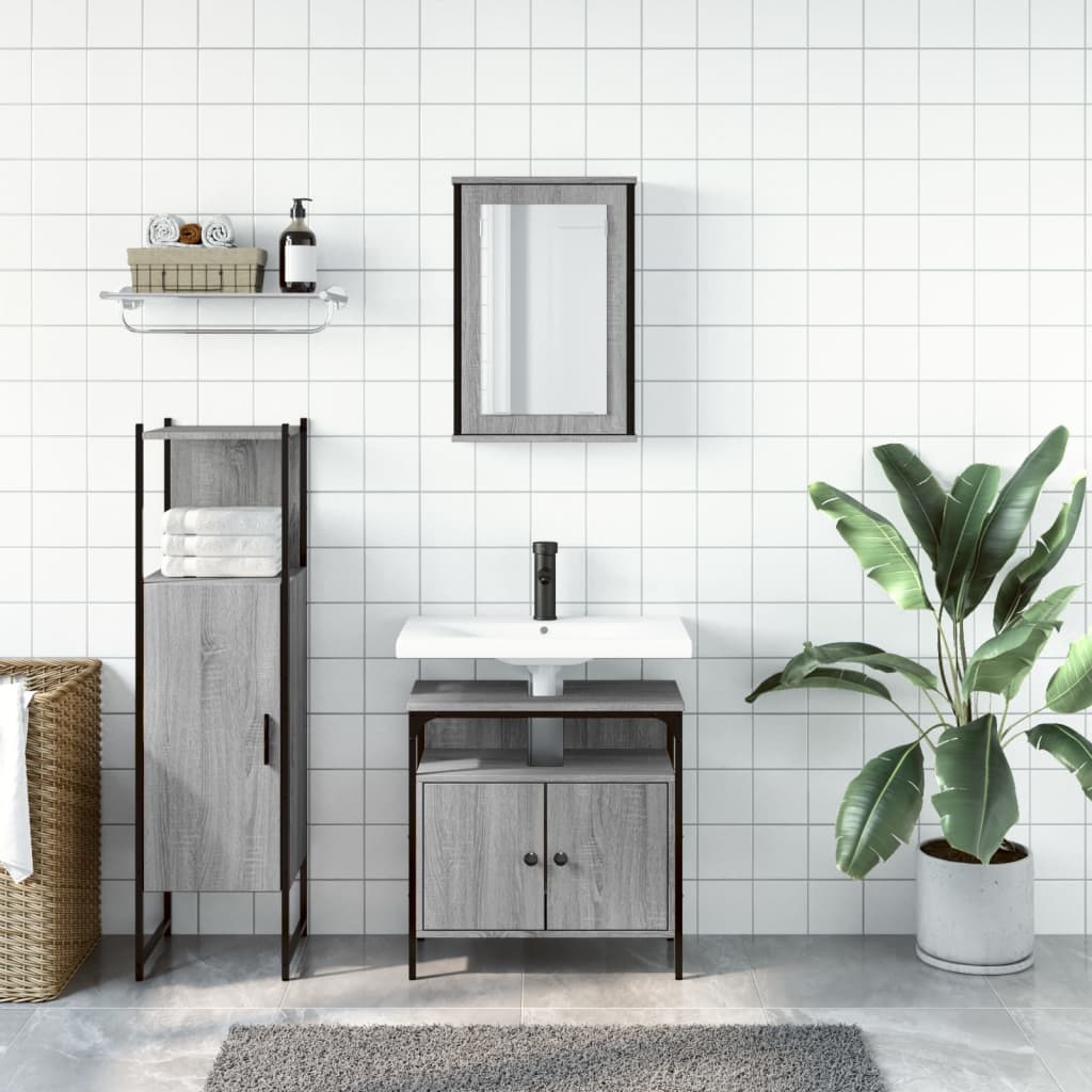 3-tlg. Badmöbel-Set Räuchereiche Holzwerkstoff