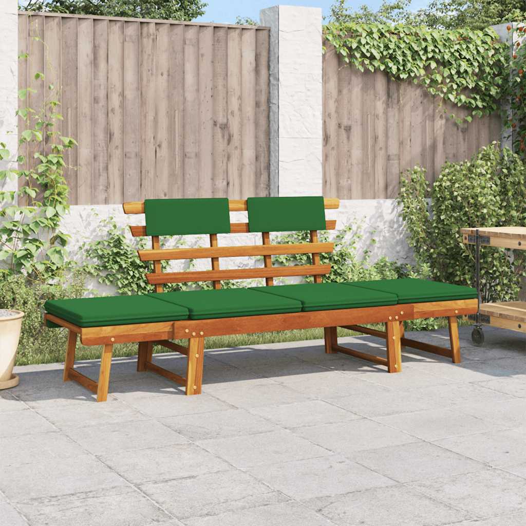 Gartenbank mit Auflagen 2-in-1 190 cm Grau Massivholz Akazie