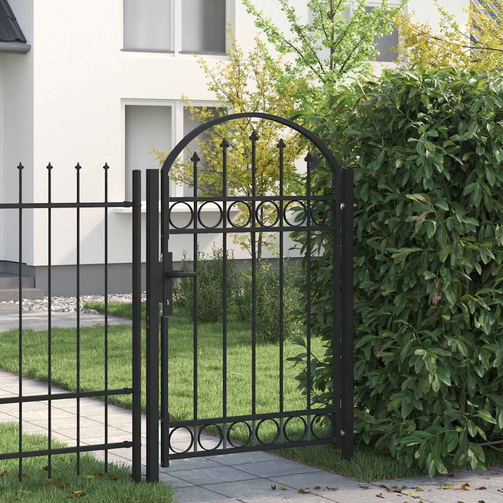 Gartentor ASSEN mit Bogenabschluss Stahl 102 x 125 cm Schwarz
