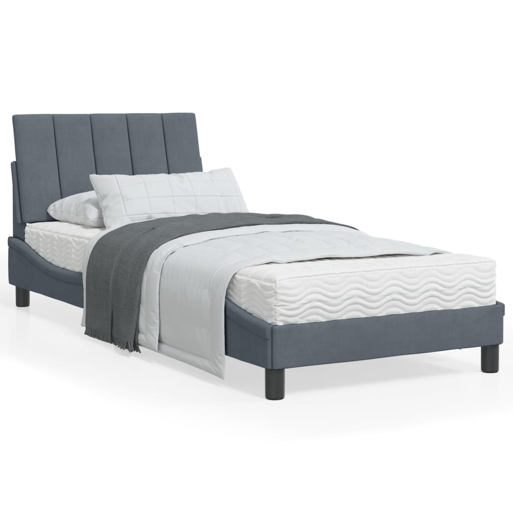 Bett mit Matratze "Hanko" Hellgrau 80x200 cm Samt