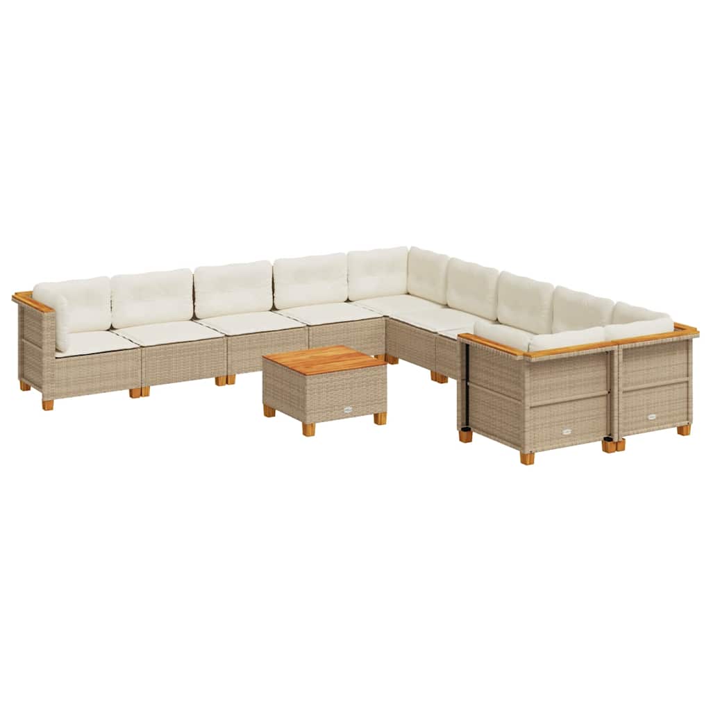 10-tlg. Garten-Sofagarnitur mit Kissen Beige Poly Rattan