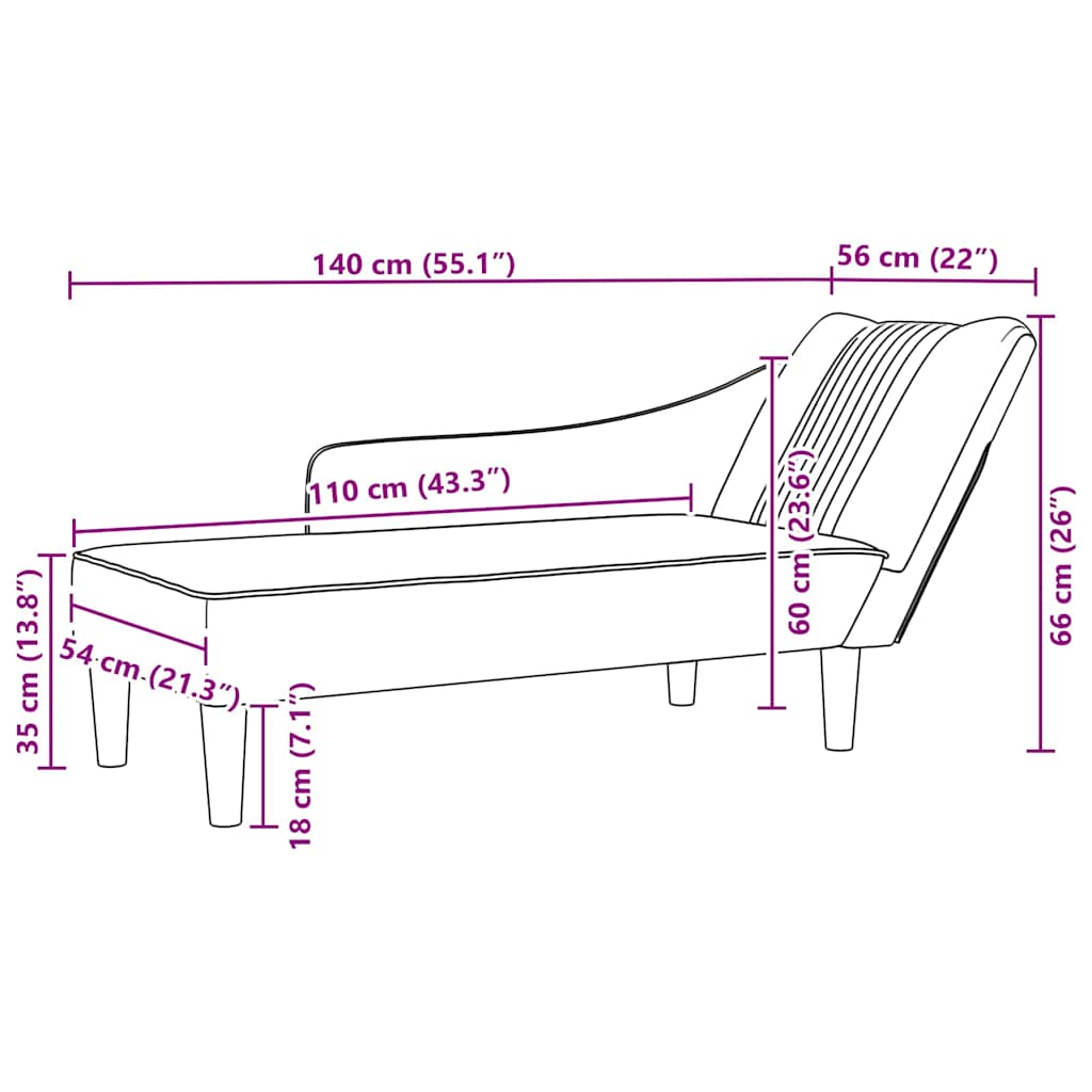 Chaiselongue mit Rechter Armlehne Hellgrau Stoff
