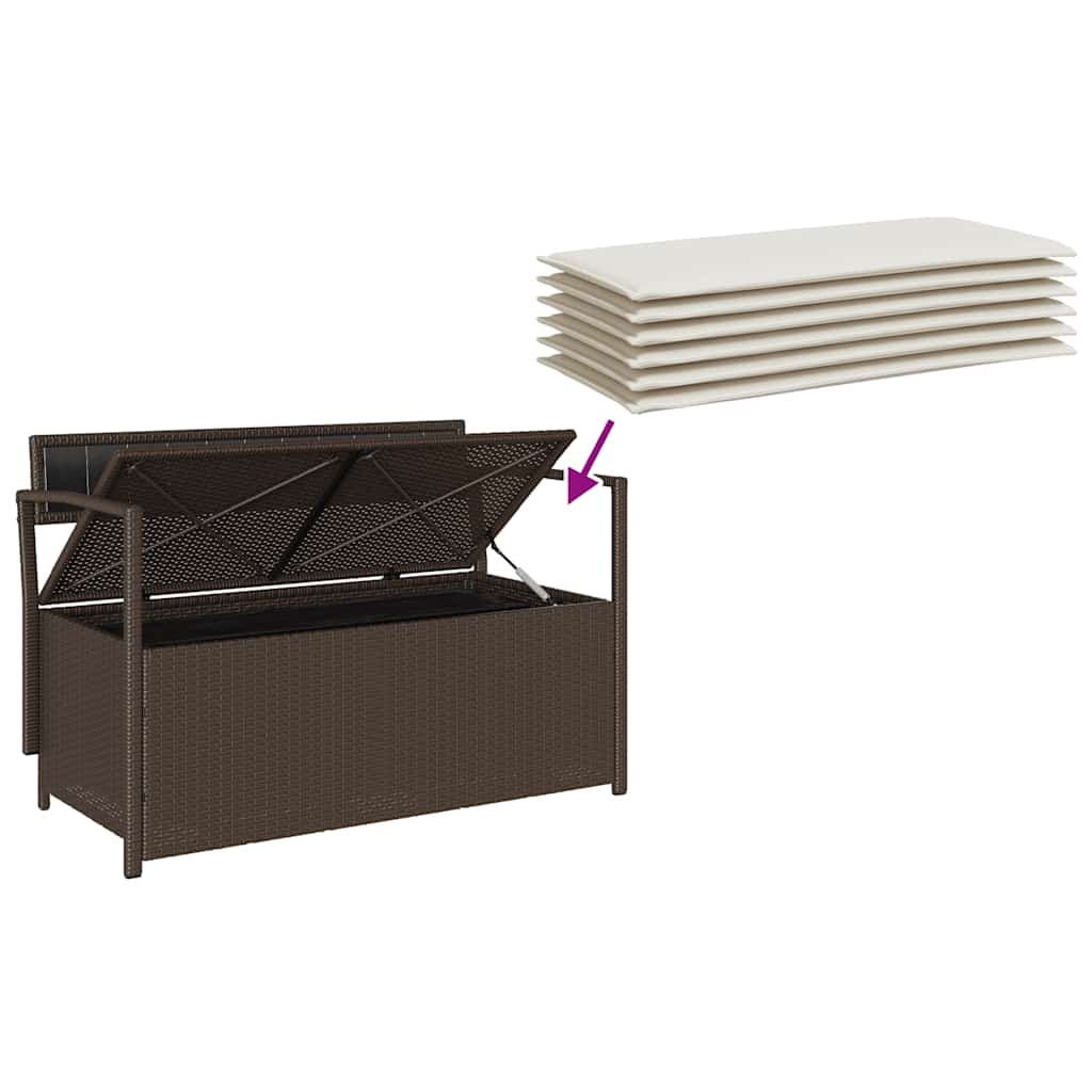 Gartenbank mit Stauraum und Kissen Schwarz Poly Rattan