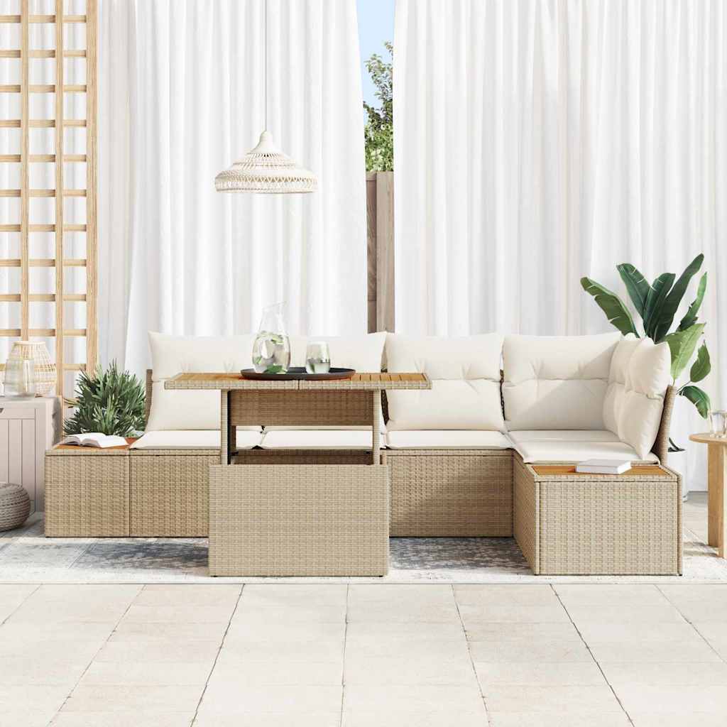 Garten Essgruppe mit Kissen 6 pcs Schwarz und Beige