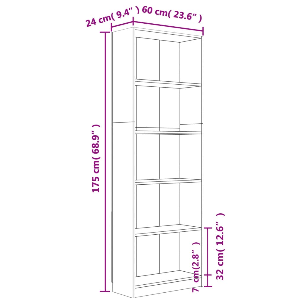 Bücherregal 3 Fächer Weiß 40x24x109 cm Holzwerkstoff