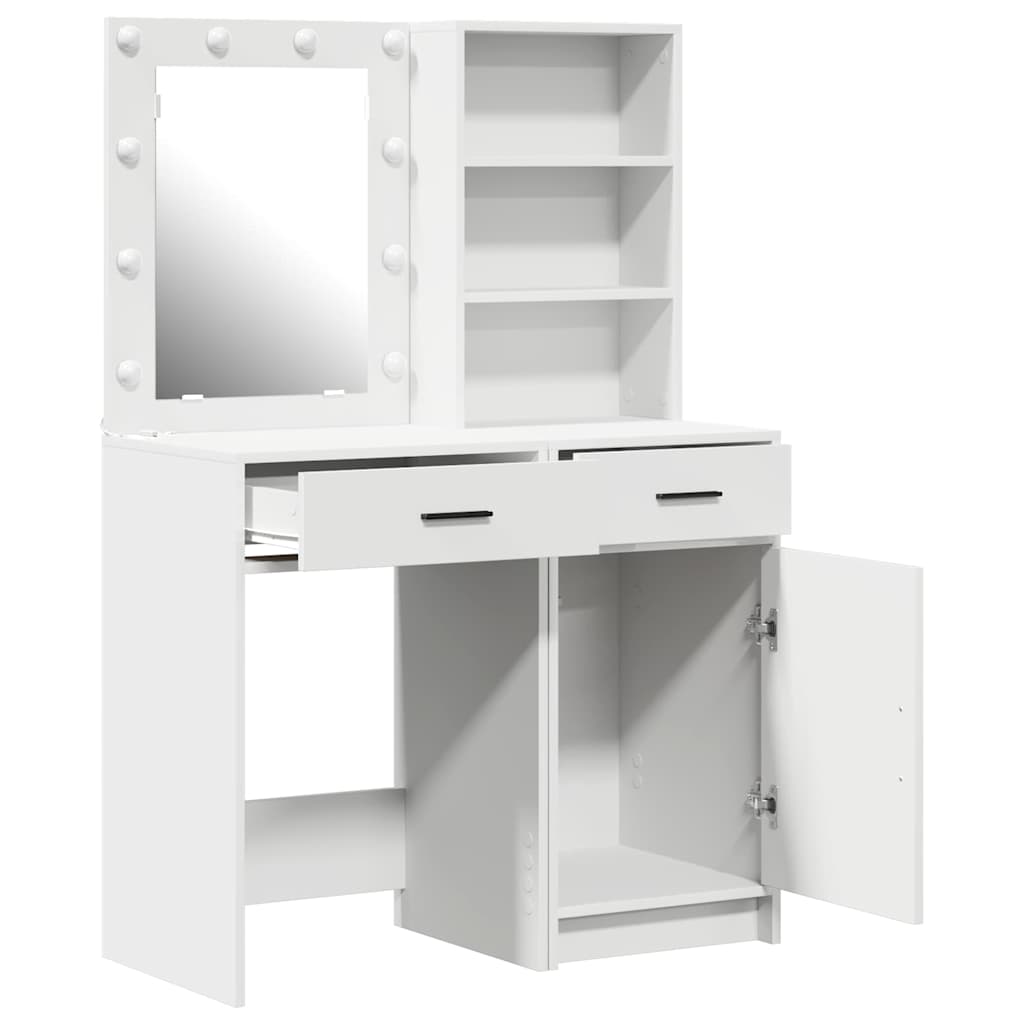 Schminktischset mit LED mit Schubladen 2 pcs Weiß Holzwerkstoff