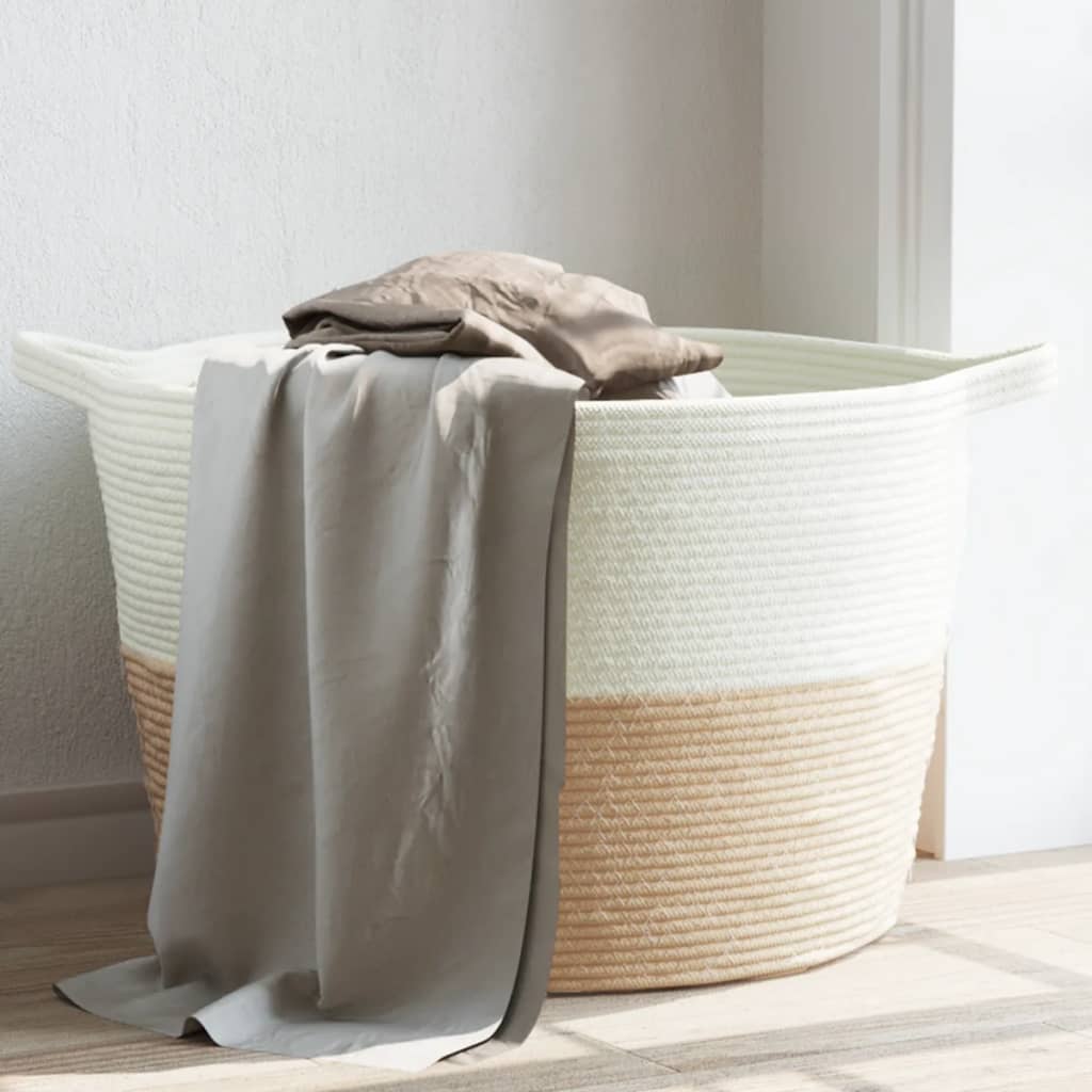 Wäschekorb Grau und Weiß Ø55x36 cm Baumwolle