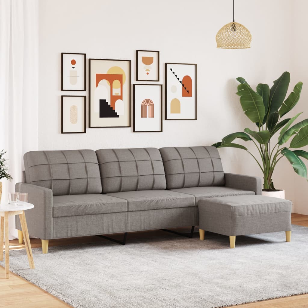 3-Sitzer-Sofa mit Hocker Taupe 180 cm Stoff