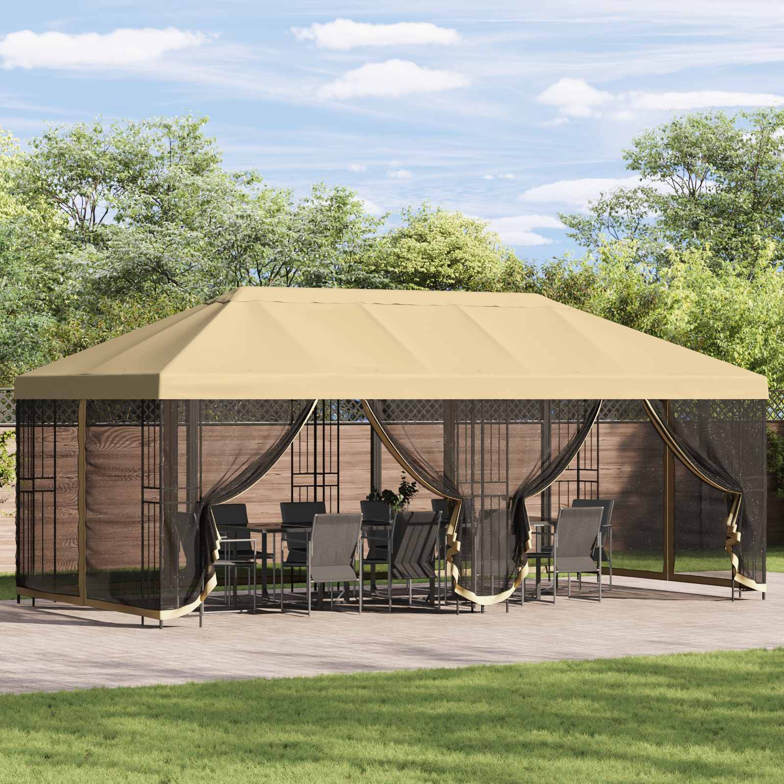 Pavillon mit Seitenwänden 6 x 3 m Beige Polyester und Stahl 190