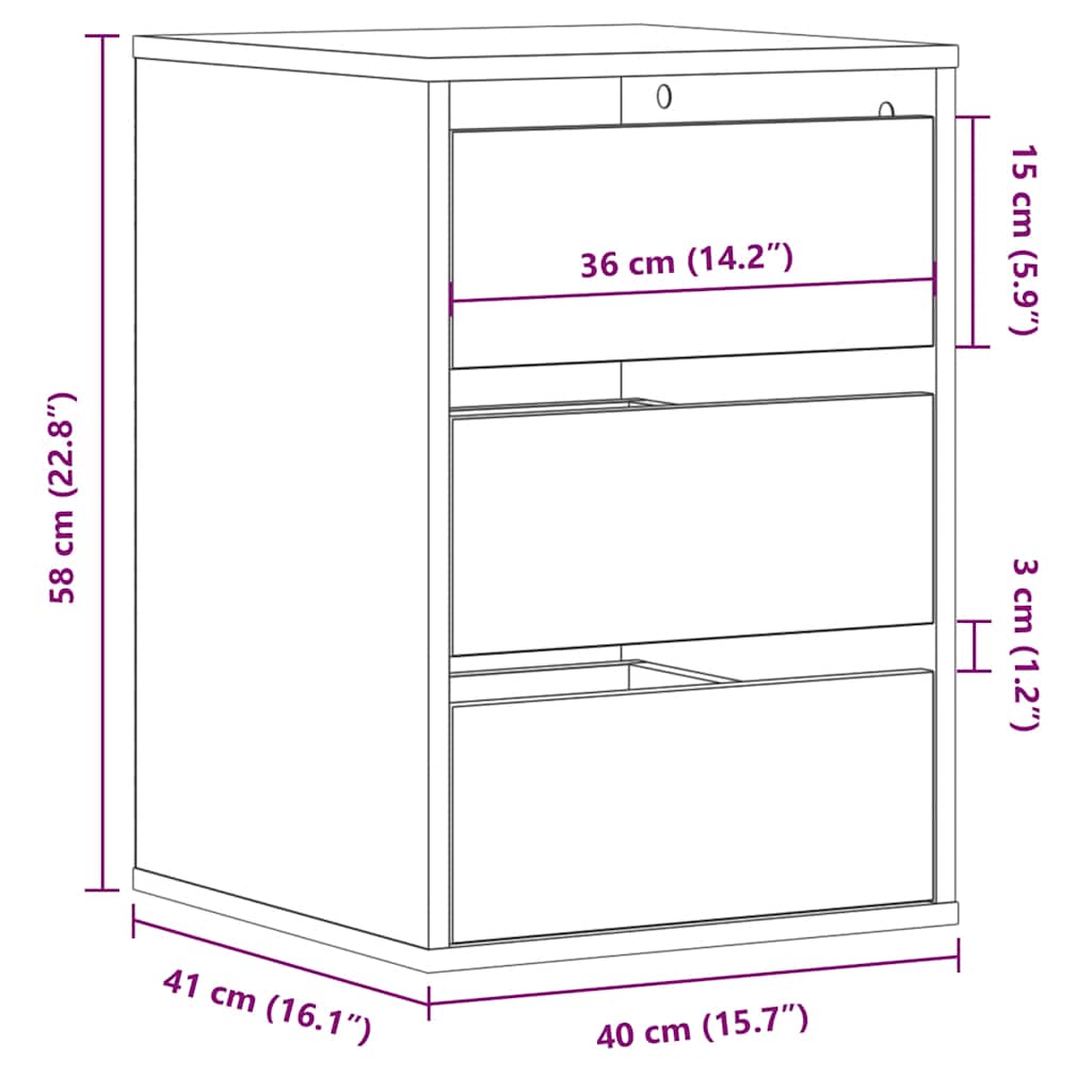 Schubladenschrank Schwarz Eichen-Optik 41 x 40 x 58 cm