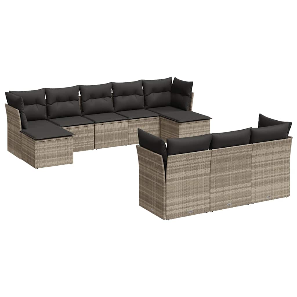 10-tlg. Garten-Sofagarnitur mit Kissen Schwarz Poly Rattan