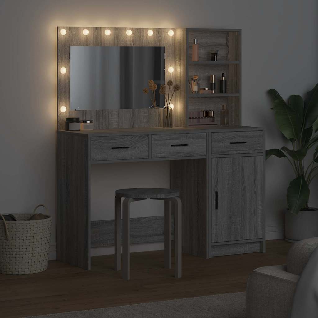 Schminktisch mit Spiegelbeleuchtung 2 pcs Weiß Holzwerkstoff