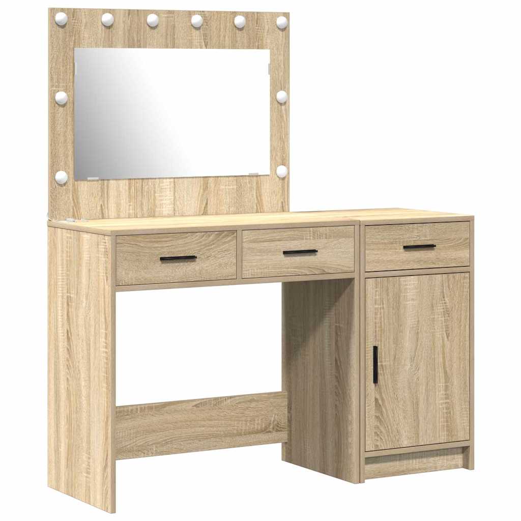 Schminktisch mit Spiegelbeleuchtung 2 pcs Weiß Holzwerkstoff