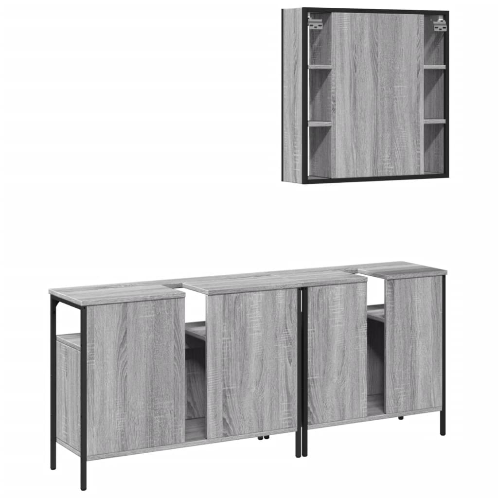 3-tlg. Badmöbel-Set Schwarz Holzwerkstoff