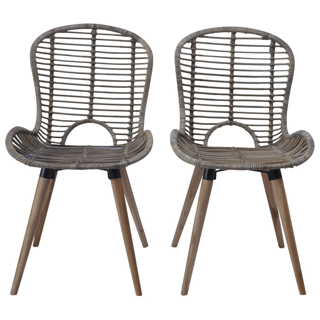 Esszimmerstühle 2 Stk. Schwarz Natur Rattan