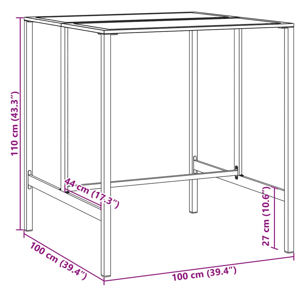 Bartisch Schwarz 50x50x110 cm Pulverbeschichteter Stahl