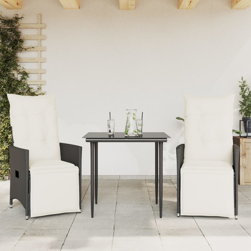Gartensessel Verstellbar mit Kissen Schwarz Poly Rattan