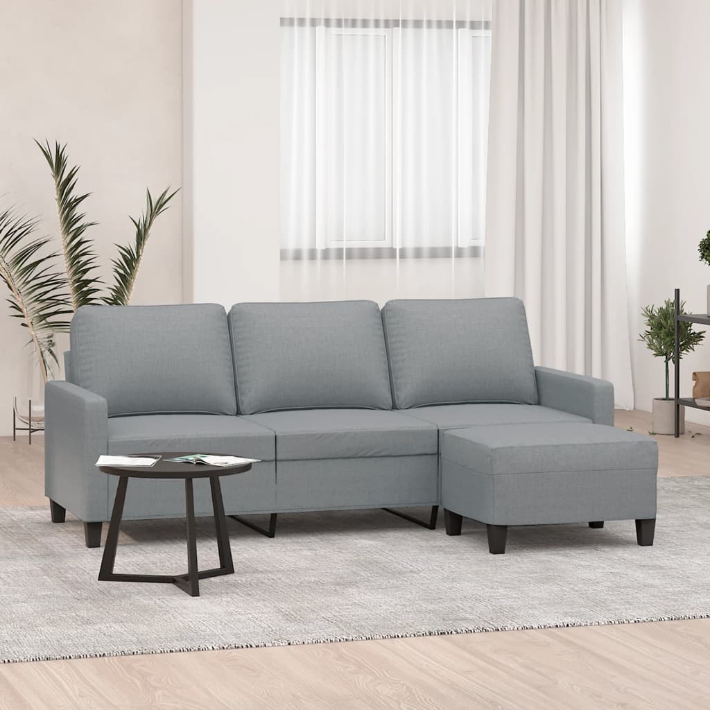 3-Sitzer-Sofa mit Hocker Creme 180 cm Stoff