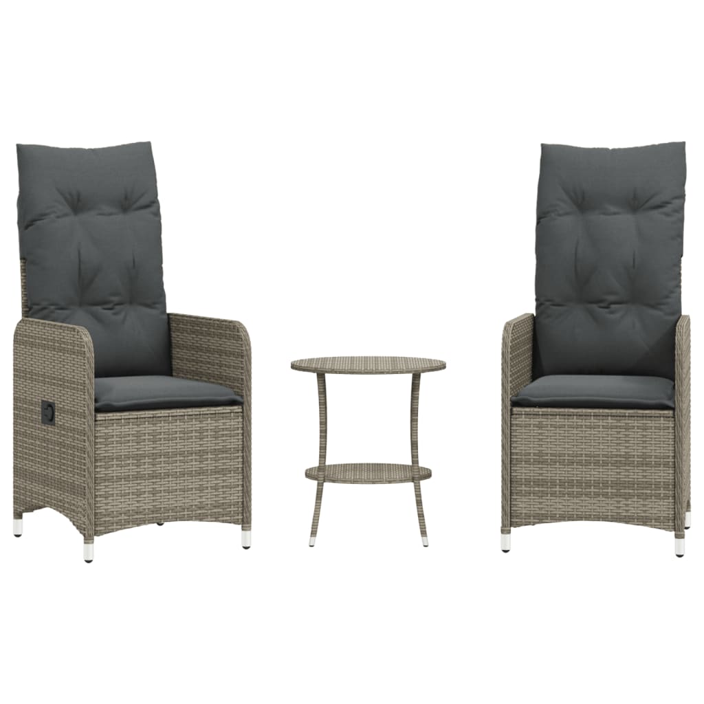 Gartensessel Verstellbar mit Kissen Schwarz Poly Rattan