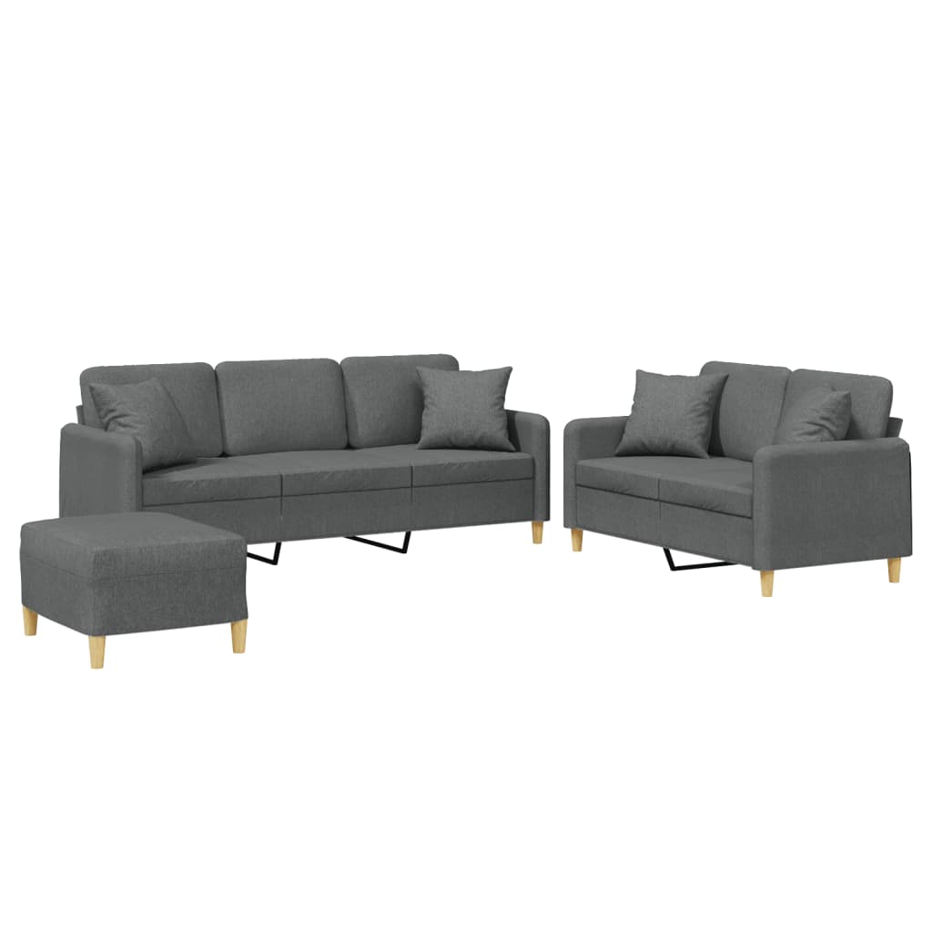3-tlg. Sofagarnitur mit Kissen Braun Stoff