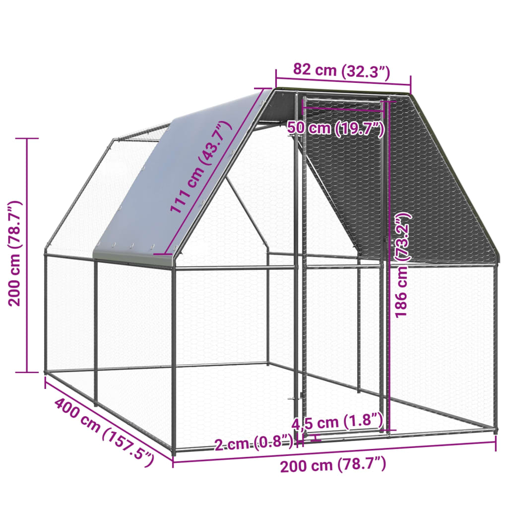 Outdoor-Hühnerkäfig 2x2x2 m Verzinkter Stahl