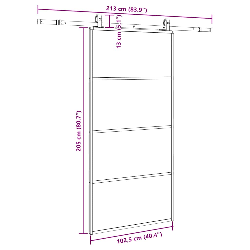 Schiebetür mit Beschlag Schwarz 76x205 cm ESG-Glas