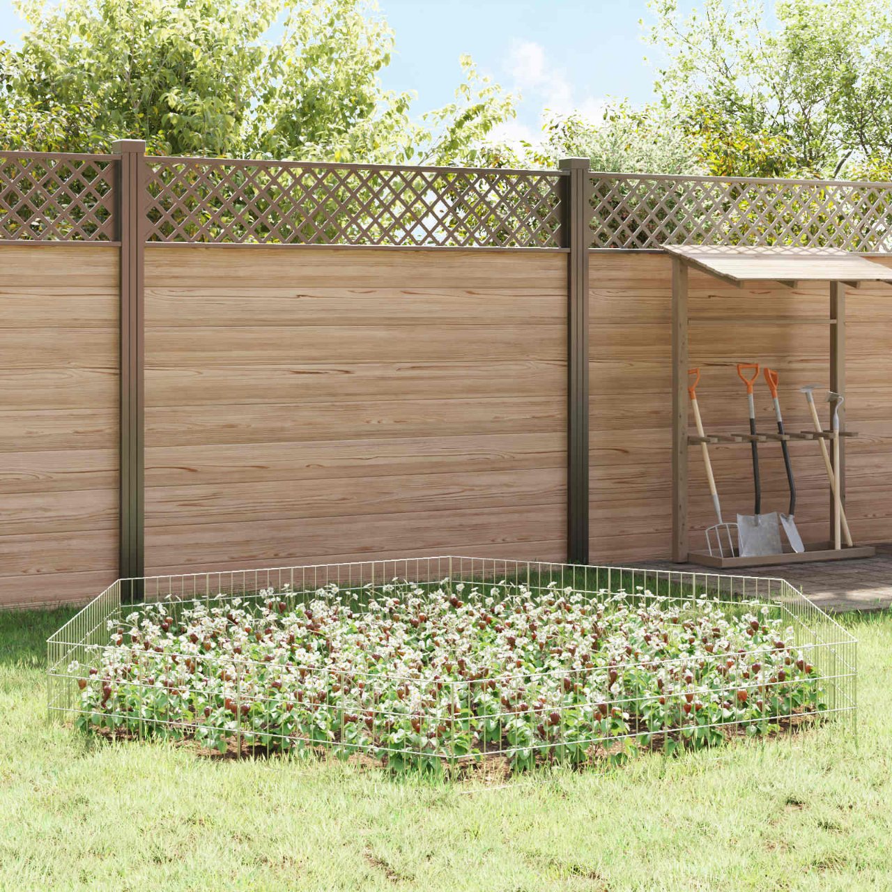 Gartenzaun mit Pfählen 12 pcs 35 x 30 cm Mesh Verzinkter Stahl