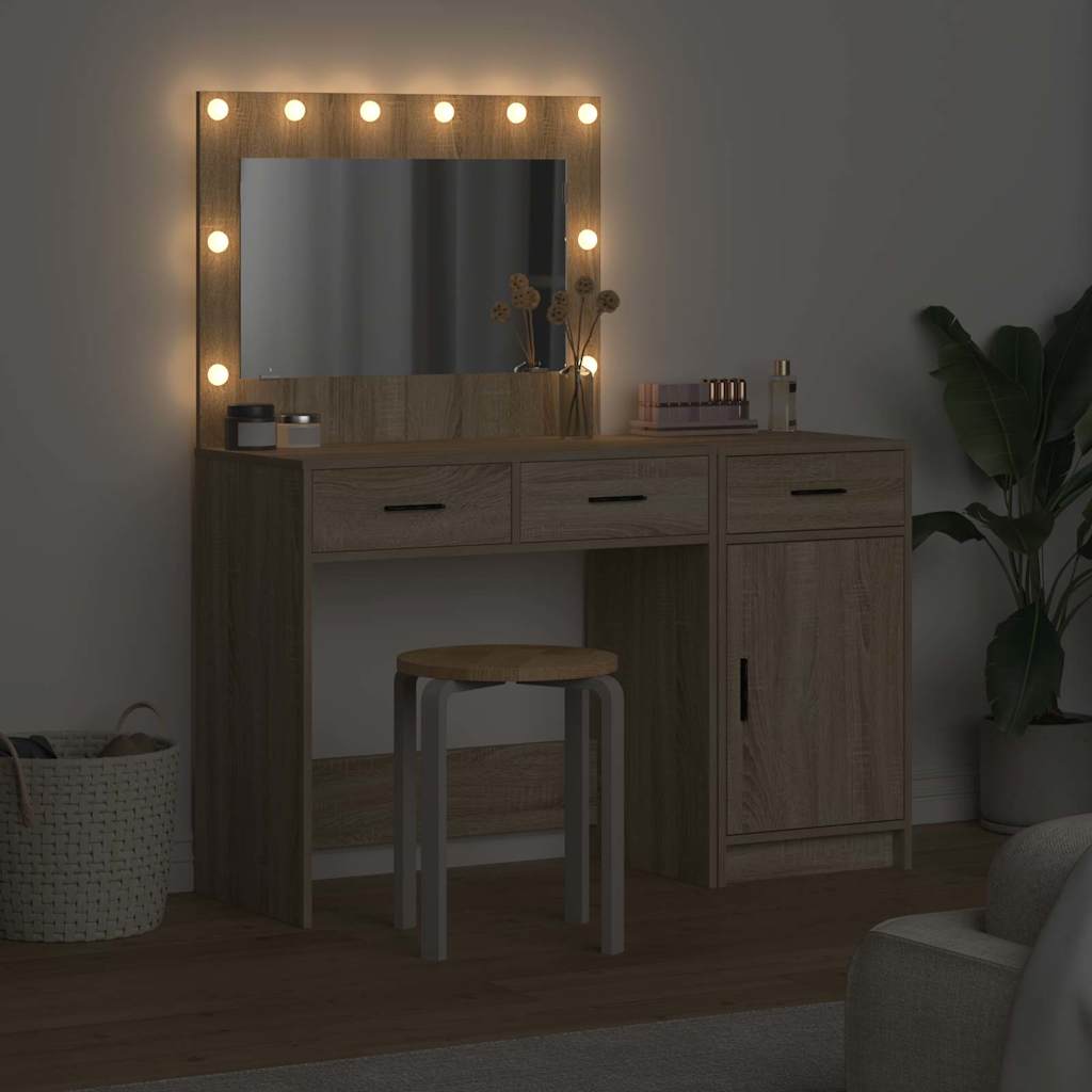 Schminktisch mit Spiegelbeleuchtung 2 pcs Weiß Holzwerkstoff