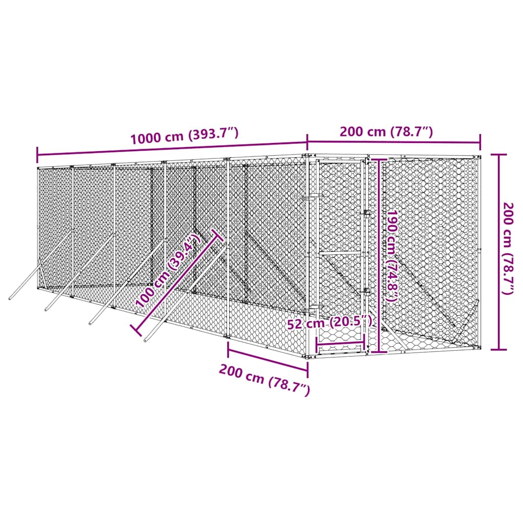Outdoor-Hundezwinger Silbern 2x2x2 m Verzinkter Stahl