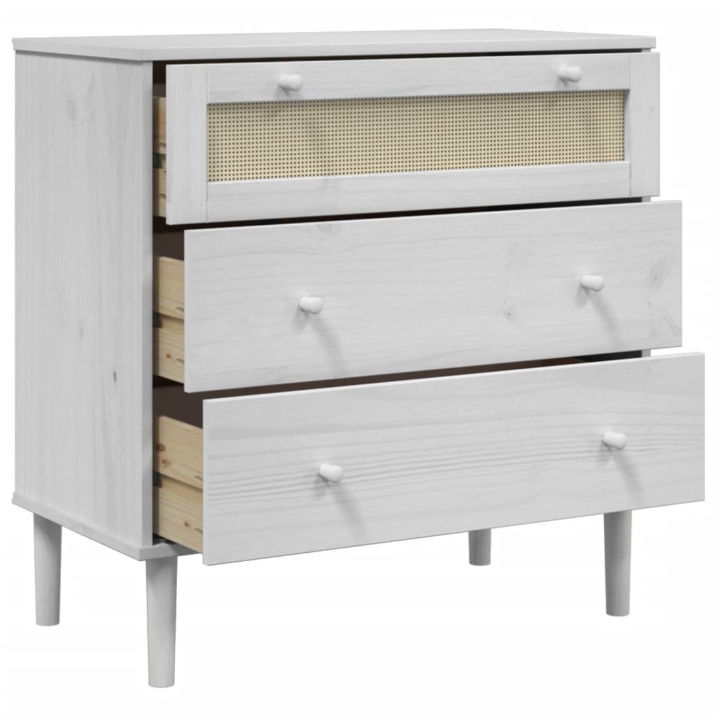 Schubladenkommode SENJA Rattan-Look Braun 80x40x80 Kiefernholz