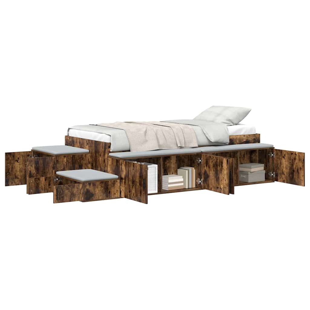 Aufbewahrungsbettgestell mit Speicher Weiß 80 cm Holzwerkstoff