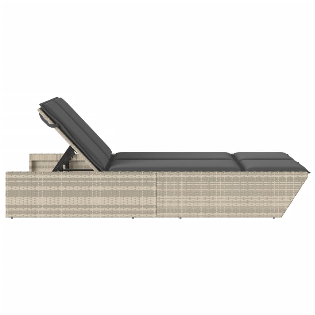 Doppel-Sonnenliege mit Kissen Schwarz Poly Rattan