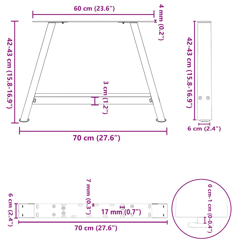 Couchtischbeine A-Form 2 Stk. 30x(30-31) cm Stahl