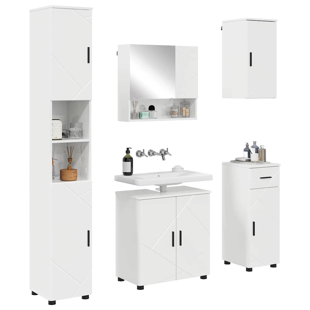 Badezimmermöbel-Set mit Tür 5 pcs Weiß Holzwerkstoff & Metall
