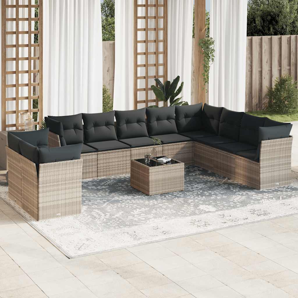 10-tlg. Garten-Sofagarnitur mit Kissen Schwarz Poly Rattan
