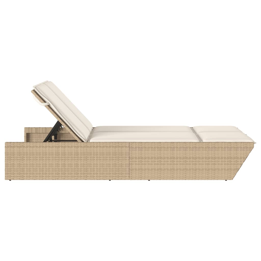 Doppel-Sonnenliege mit Kissen Schwarz Poly Rattan