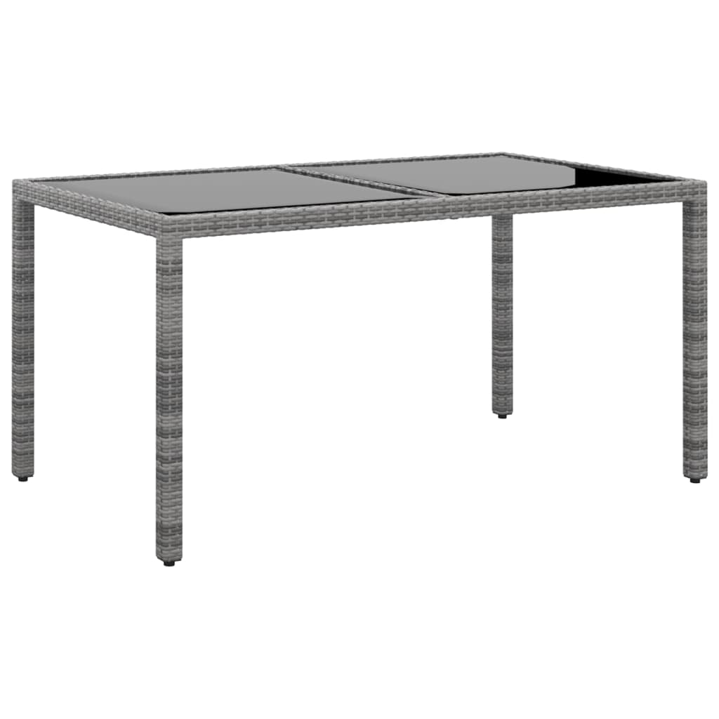 Gartentisch 150x90x75 cm Hartglas und Poly Rattan Schwarz
