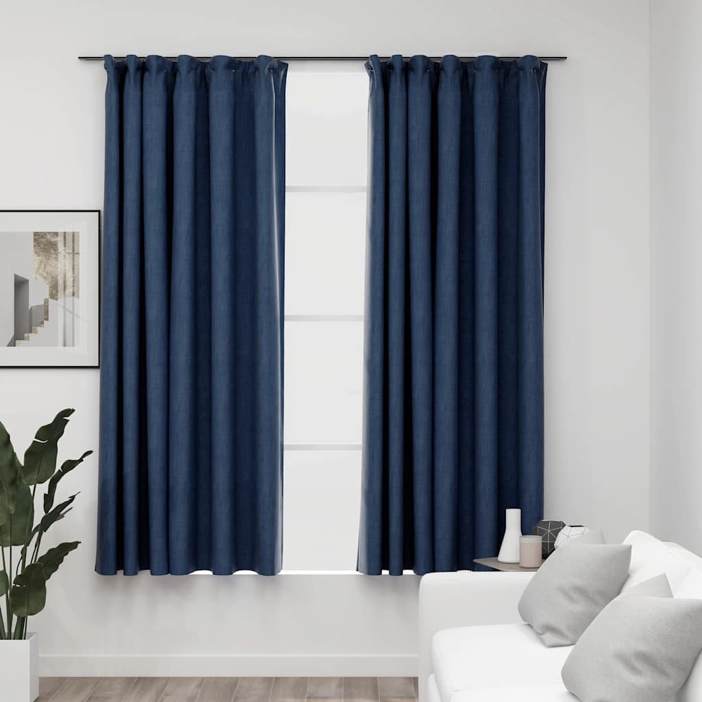 Verdunkelungsvorhänge Haken Leinenoptik 2Stk. Schwarz 140x175cm