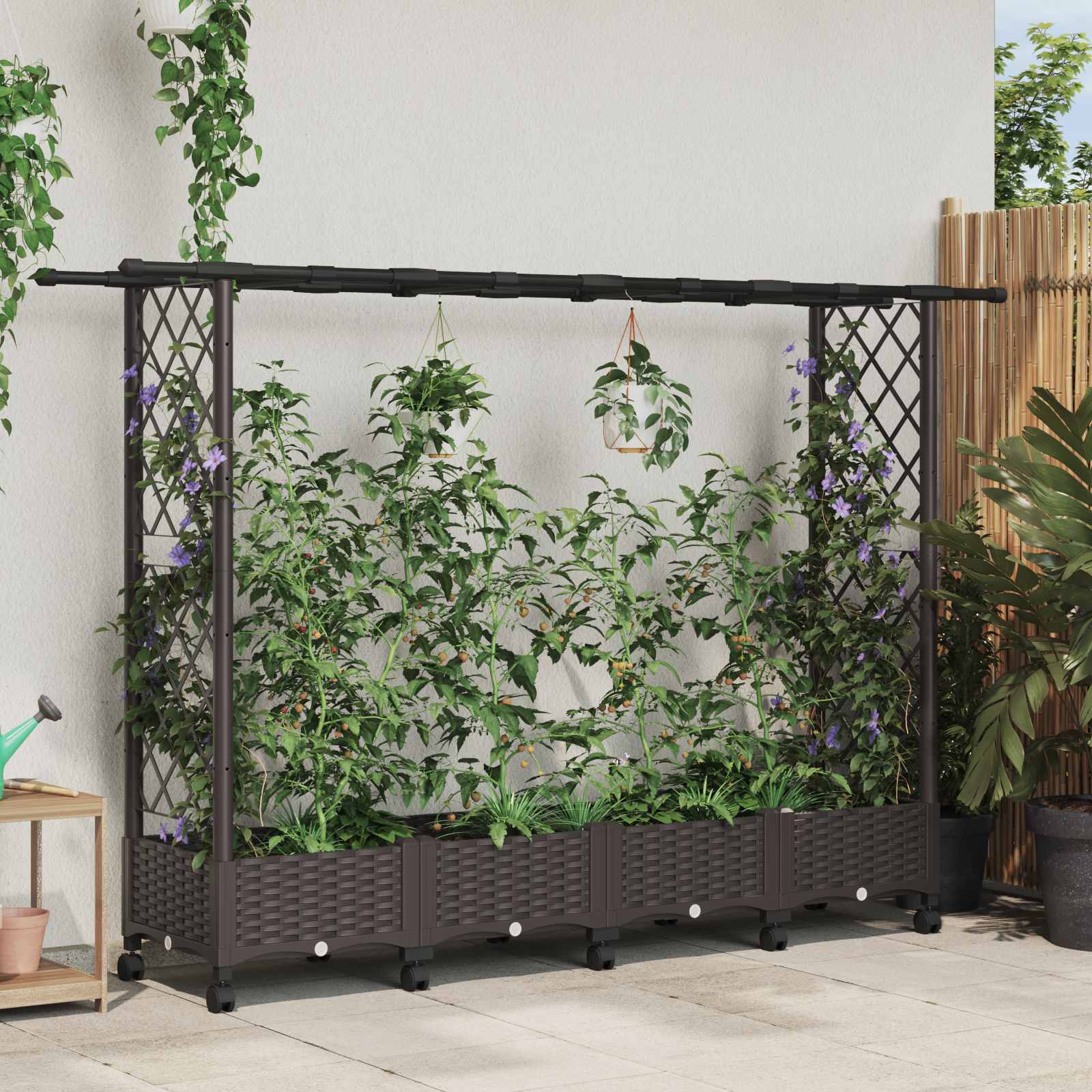 Hochbeet mit Rankgitter und Dach Braun 124 x 40 x 123 cm PP