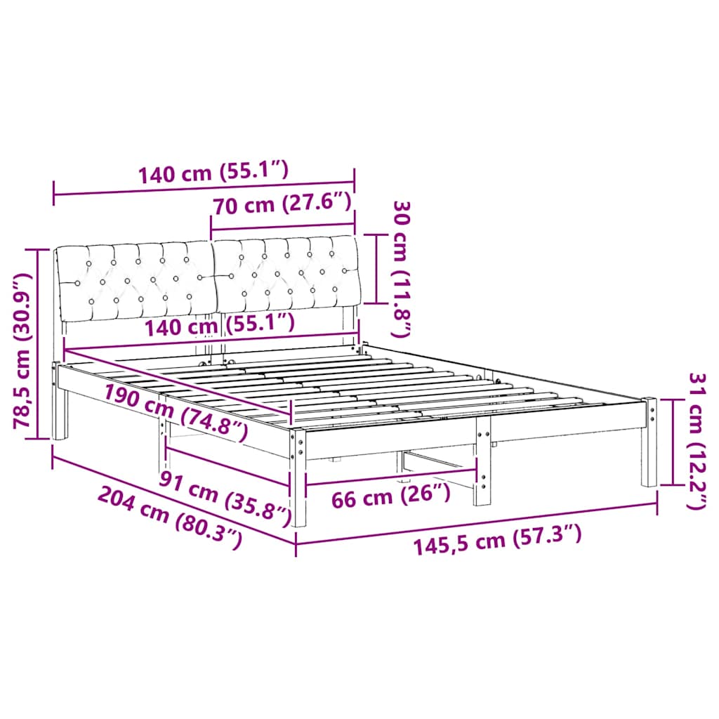 Bettgestell Braun und hellgrau 200 x 200 cm Massivholz Kiefer