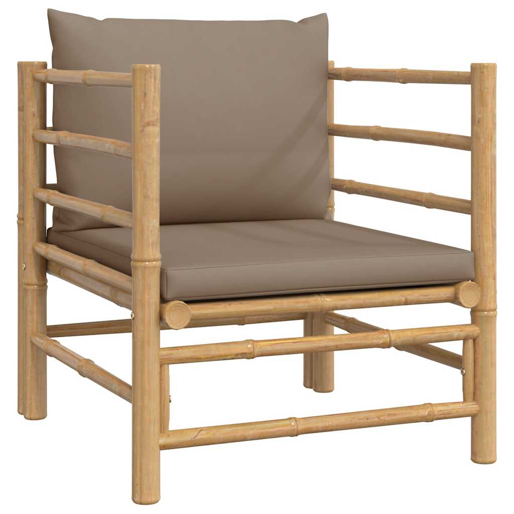 3-tlg. Garten-Lounge-Set mit Hellgrauen Kissen Bambus