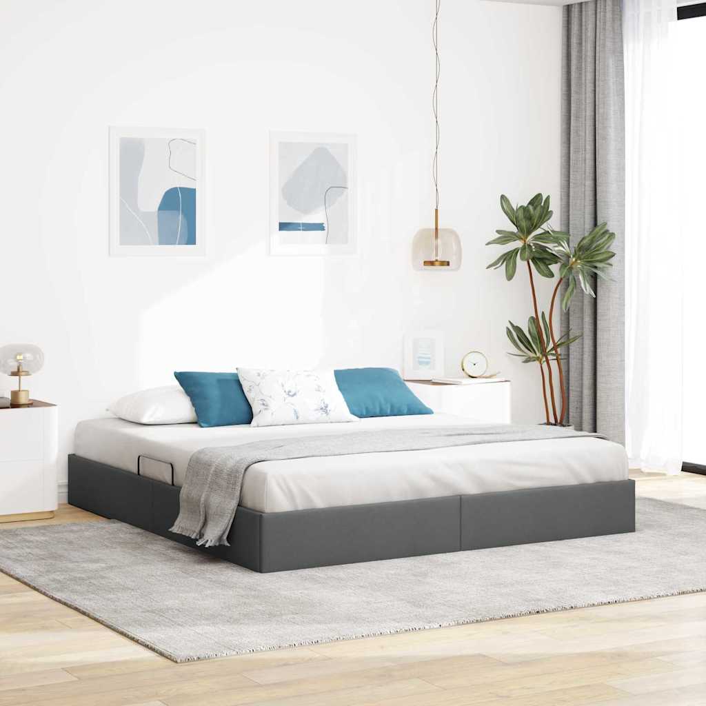Aufbewahrungsbett mit Kopfteil Hellgrau 90 x 190 cm Stoff