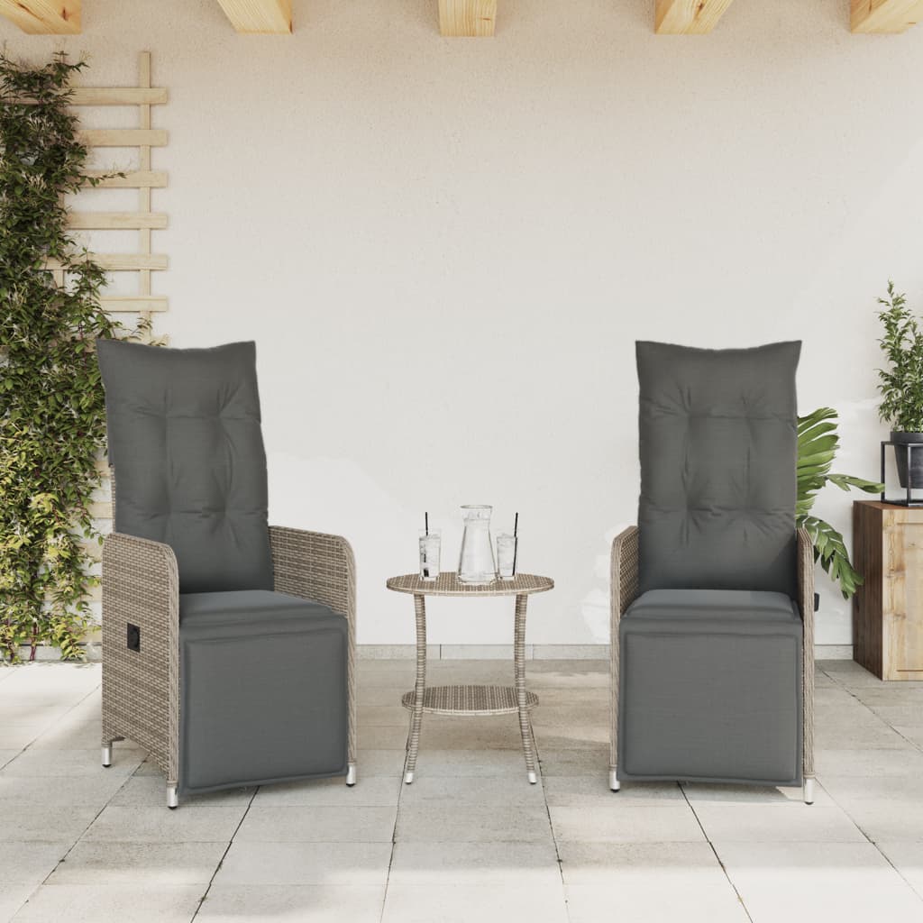 Gartensessel Verstellbar mit Kissen Schwarz Poly Rattan