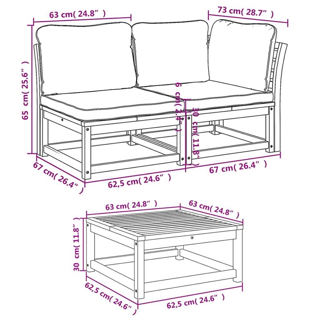 4-tlg. Garten-Lounge-Set mit Kissen Massivholz Akazie